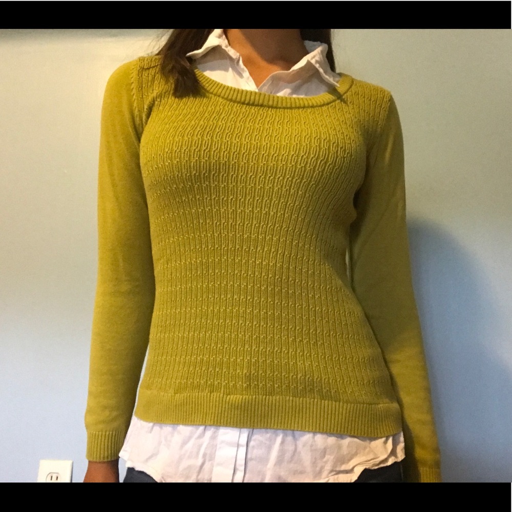 Cute Green Sweater over white button up.